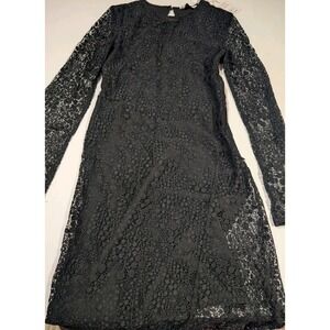 NWT & Other Stories Black Floral Lace Mini Dress Long Sleeve Recycled Polyamide